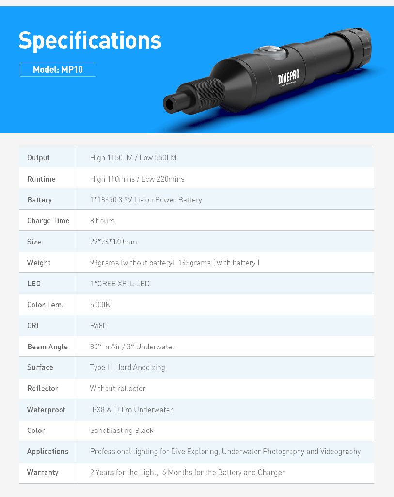 Divepro MP10 1150Lumens
