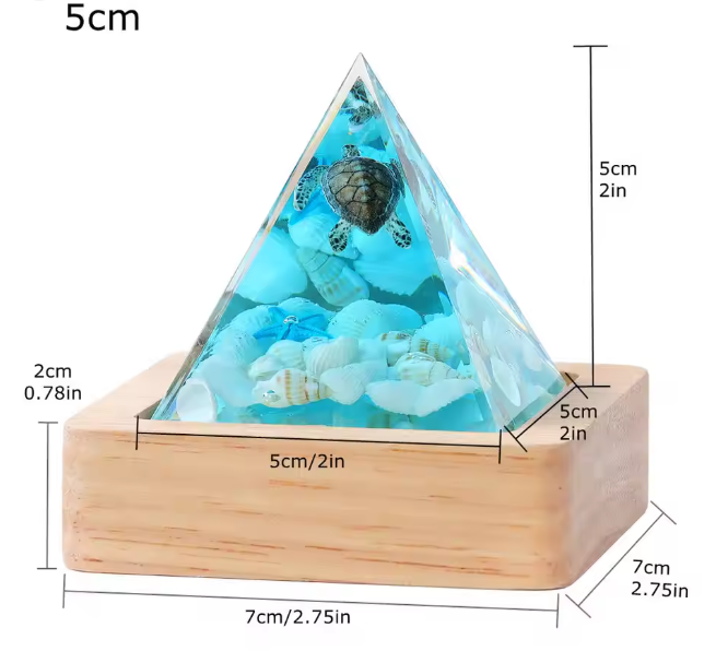 Resin Turtle Pyramid +Wood Base with Light