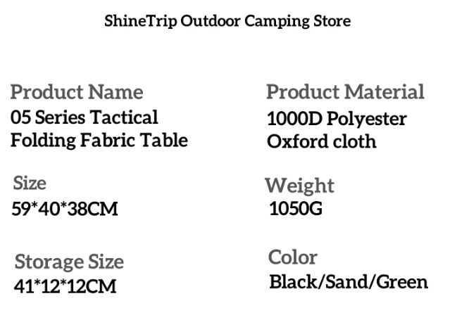 Shine trip Tactical Folding Cloth Table - Black