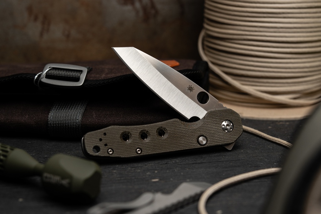 Spyderco Smock - Green Canvas Micarta - Satin CPM 20CV Blade - DLT Exclusive 