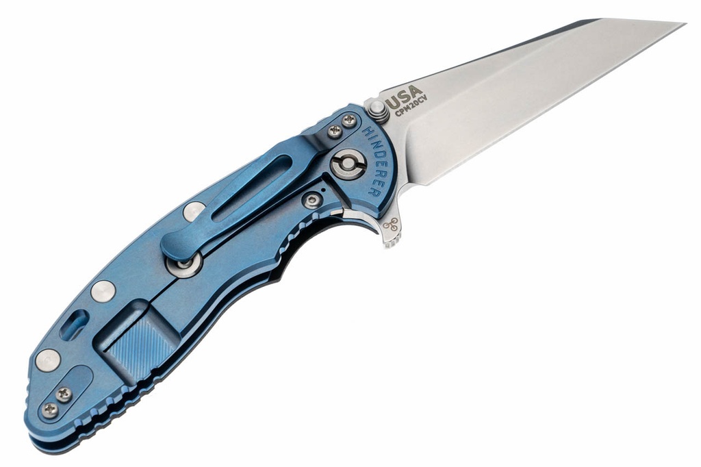 Hinderer 3.5" XM-18 No Choil Wharncliffe 20CV - Blue Anodized Titanium - Black G-10