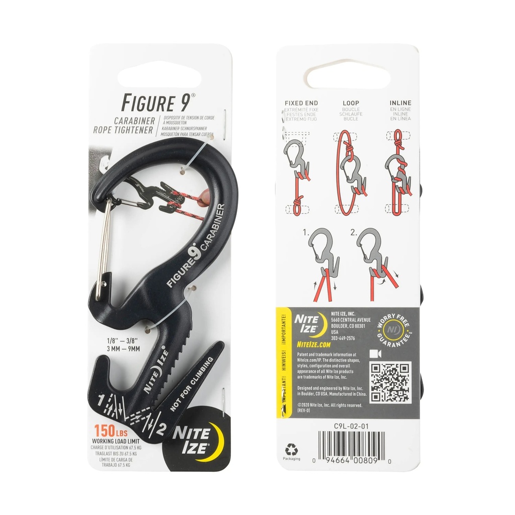 Nite Ize Figure 9 Carabiner Rope Tightener - Large - Black