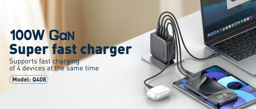 LDNIO 100W Home Charger Q408 - Gray