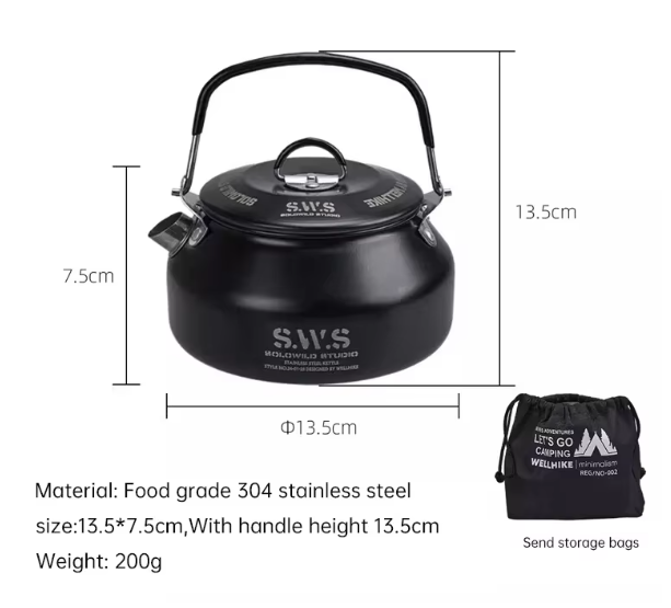 Wellhike Stainless Steel Kettle 0.8L - Black